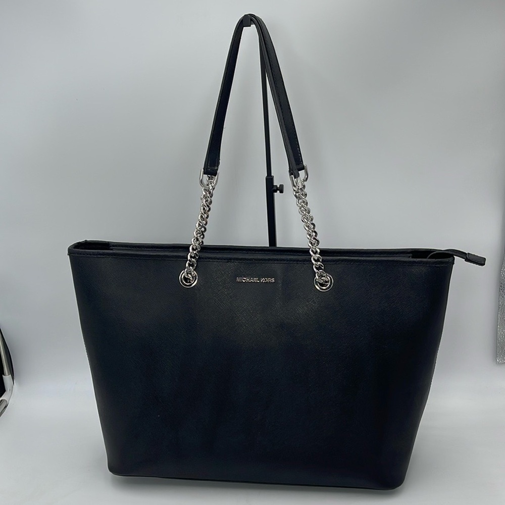 Michael Kors MK Jet Set Travel Chain Multifunction Leather Tote Black - Picture 1 of 11